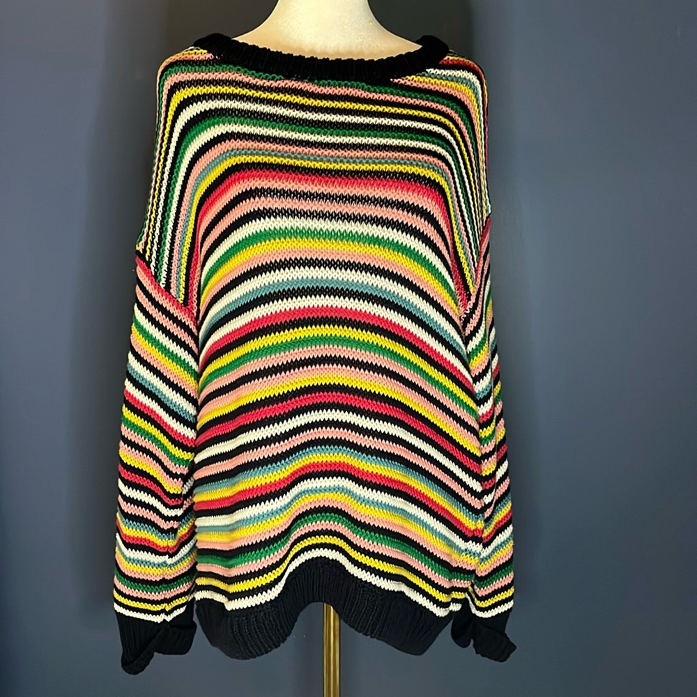 Fate - woman M, cotton blend striped oversized slouchy sweater, bright warm fun - Picture 5 of 11